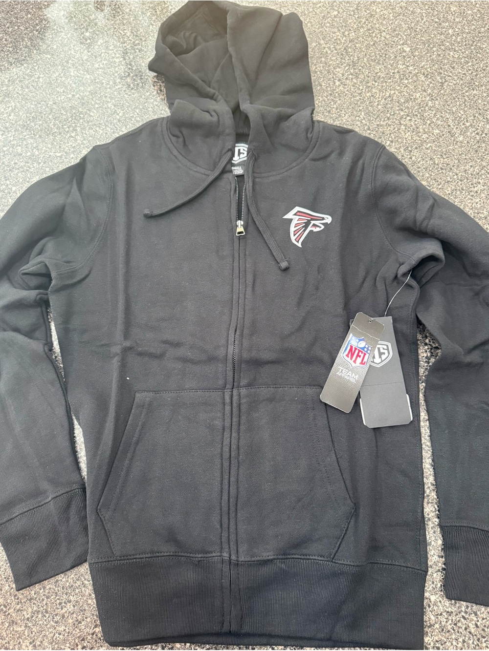 Atlanta Falcons Adult Small Black Full-Zip Hoodie, emblem on back NWT